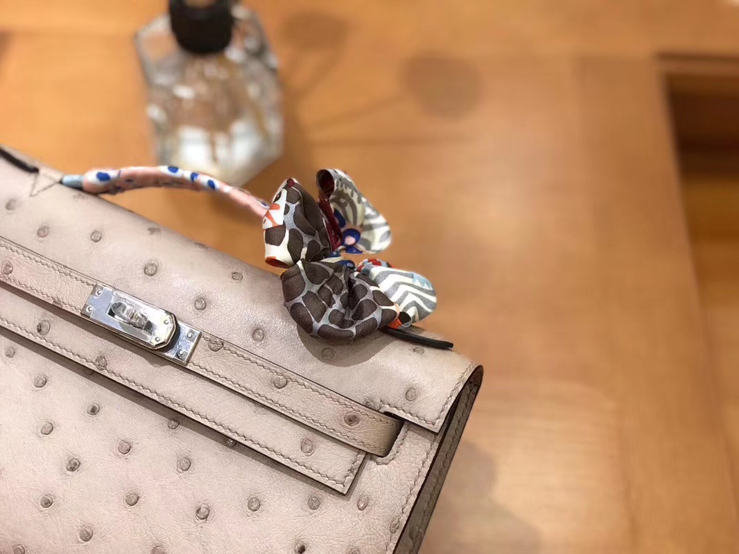 Hermès（爱马仕）Mini Kelly迷你凯莉 斑鸠灰 南非kk级鸵鸟皮 臻品级别 1代 银扣 22cm