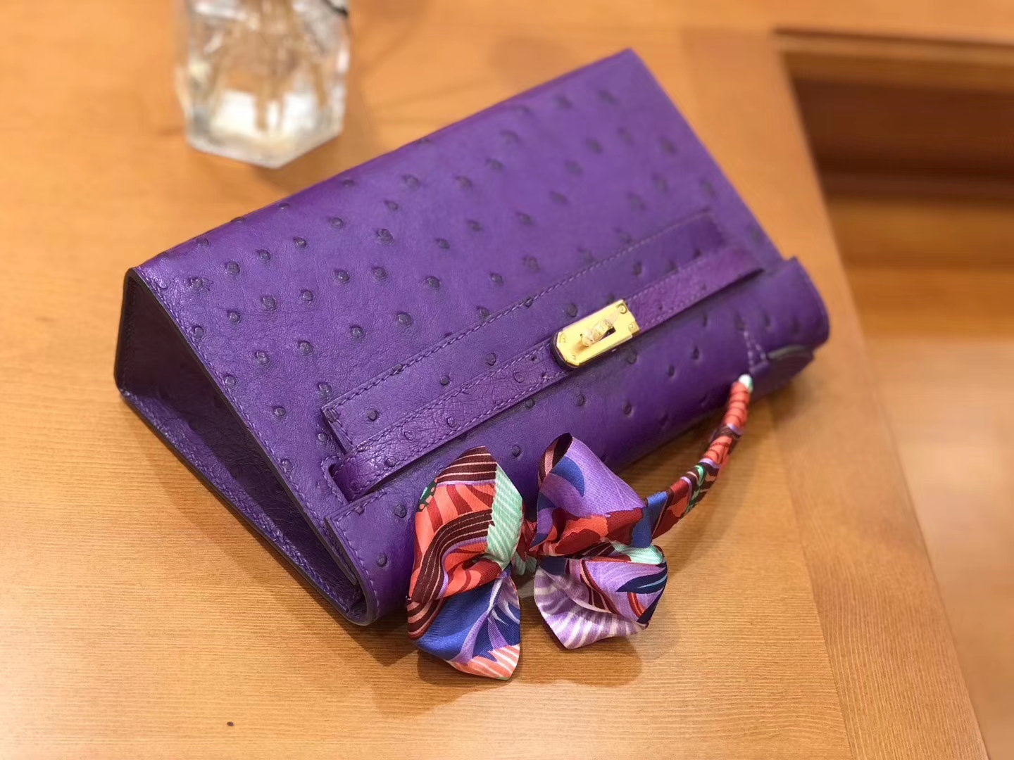 Hermès（爱马仕）miniKelly 迷你凯莉 梦幻紫 南非kk级鸵鸟皮 金扣 22cm