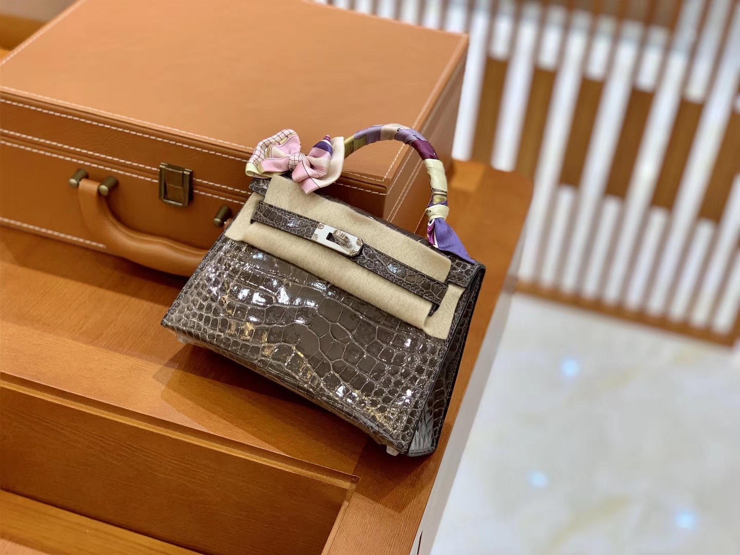 Hermès（爱马仕）Mini Kelly 迷你凯莉 锡器灰 一级美洲鳄鱼皮 臻品级别 银扣 19cm
