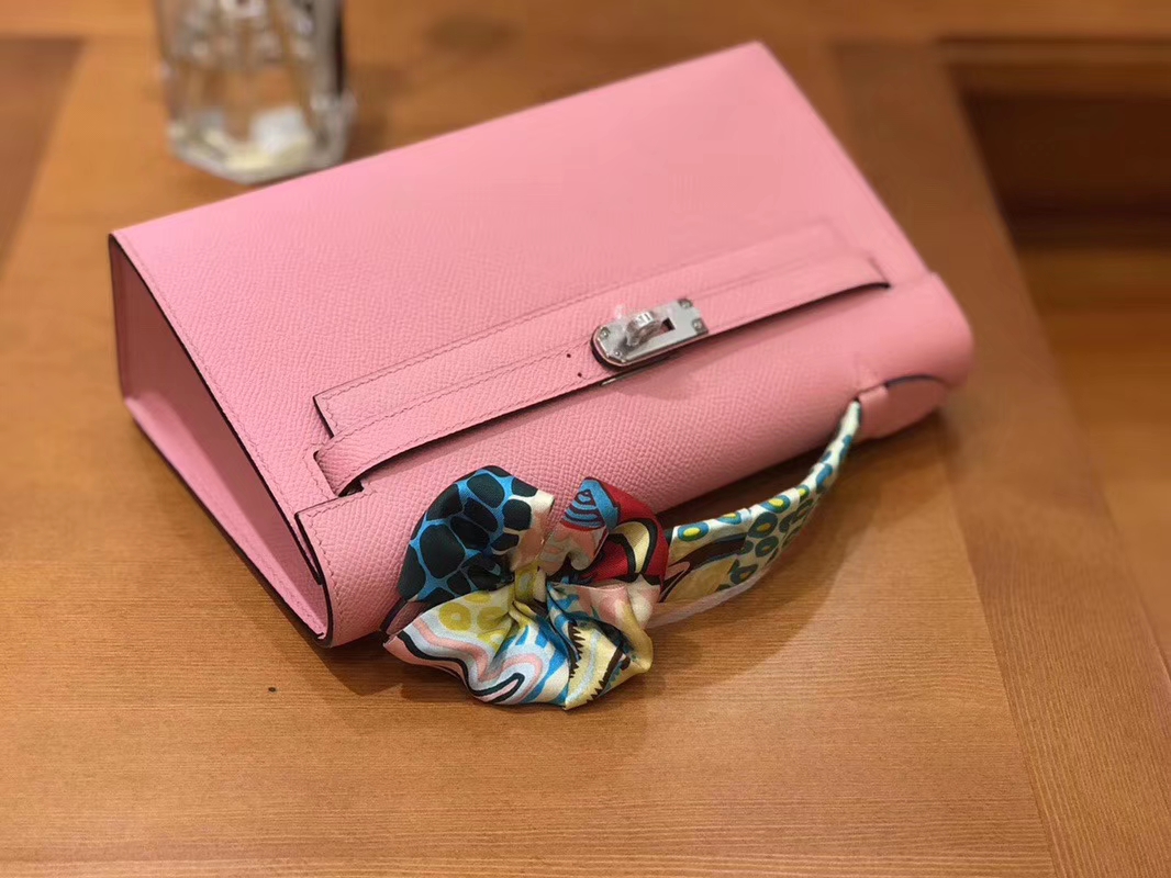 Hermès（爱马仕）Mini Kelly迷你凯莉 樱花粉 Epsom掌纹皮 臻品级别 1代 银扣 22cm