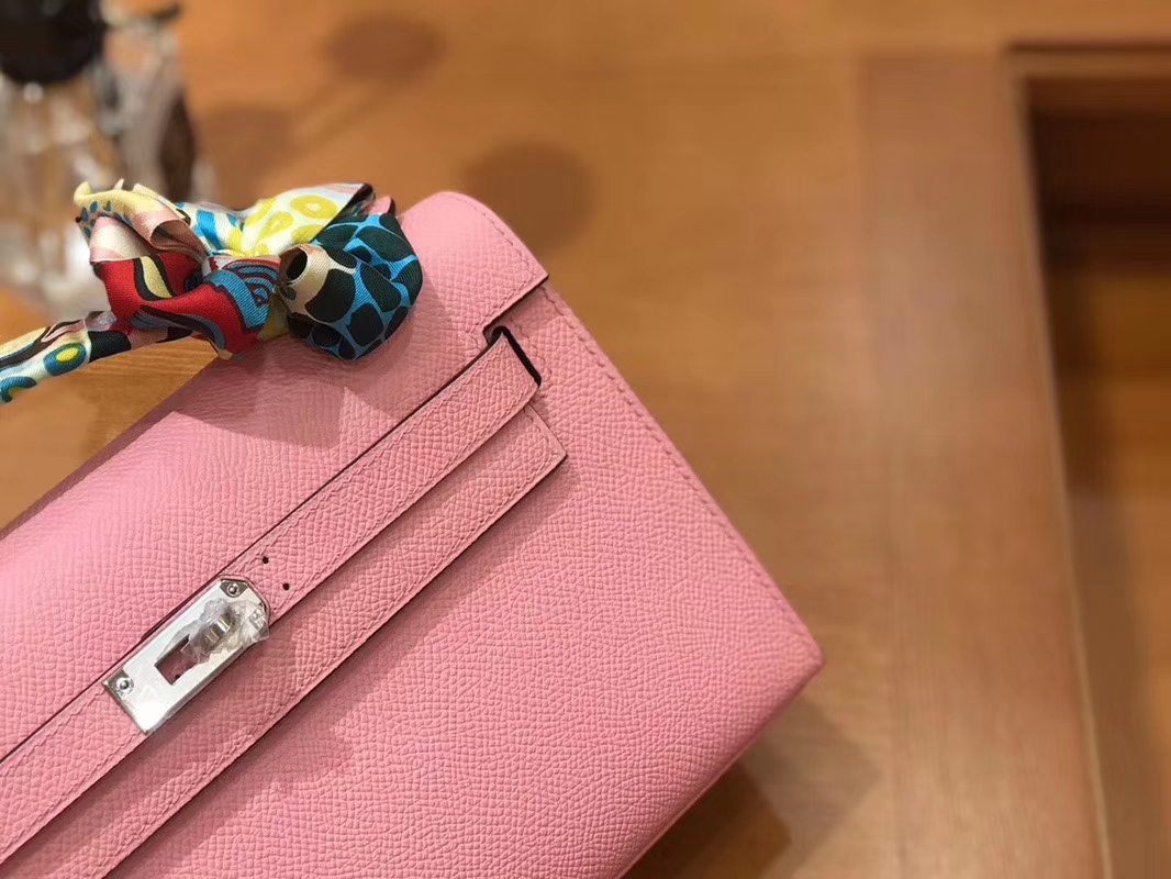 Hermès（爱马仕）Mini Kelly迷你凯莉 樱花粉 Epsom掌纹皮 臻品级别 1代 银扣 22cm