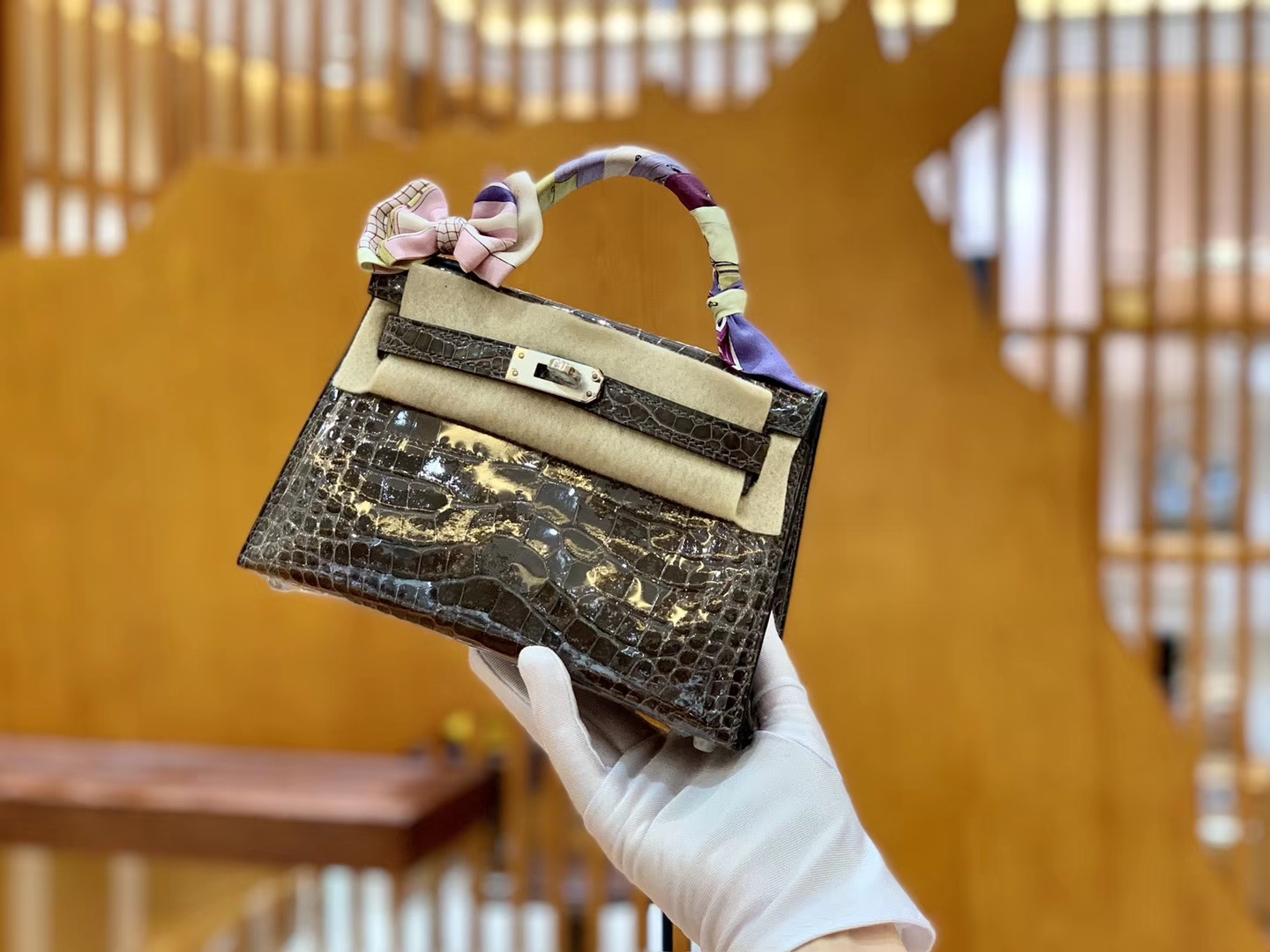 Hermès（爱马仕）Mini Kelly 迷你凯莉 锡器灰 一级美洲鳄鱼皮 臻品级别 银扣 19cm