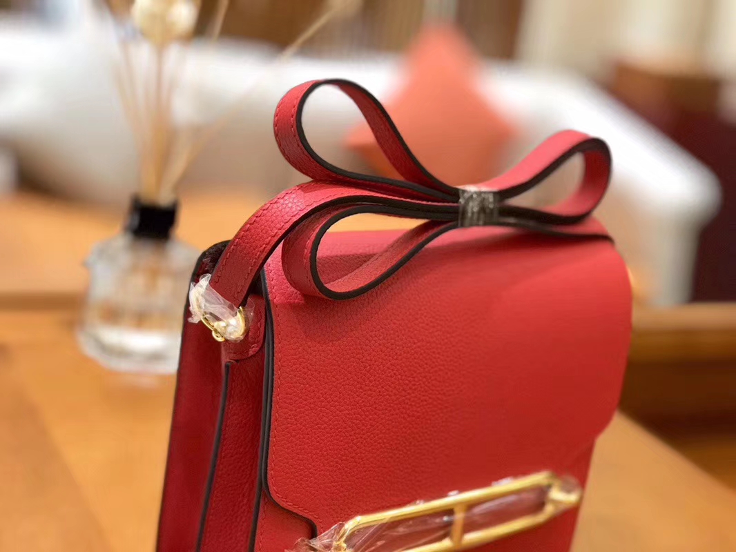 Hermès（爱马仕）Rouils 猪鼻包 石榴红 Evercolor 金扣 18cm