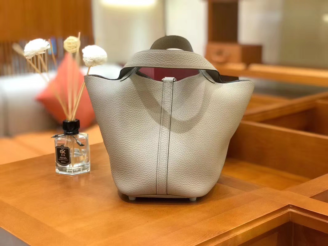 Hermès（爱马仕）Picotin 菜篮包 斑鸠灰 TC大牛皮 银扣 18cm