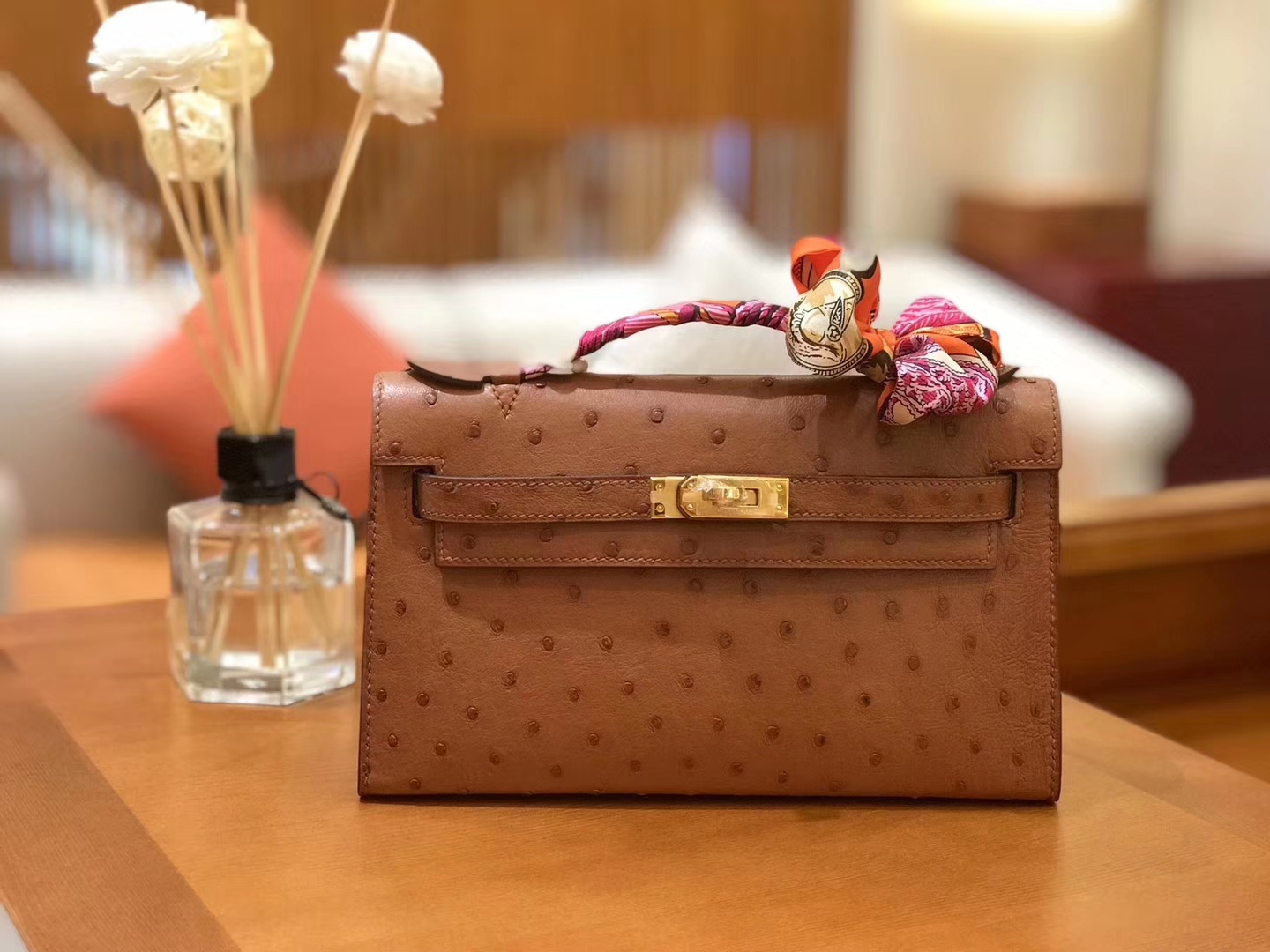 Hermès（爱马仕）miniKelly 迷你凯莉 焦糖棕 南非kk级鸵鸟皮 金扣 22cm