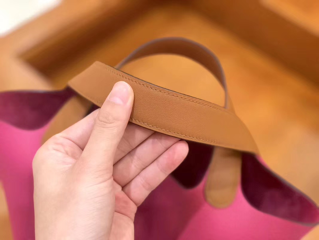 Hermès（爱马仕）Picotin 菜篮包 Swift金棕拼TC大牛玉兰粉 银扣 18cm