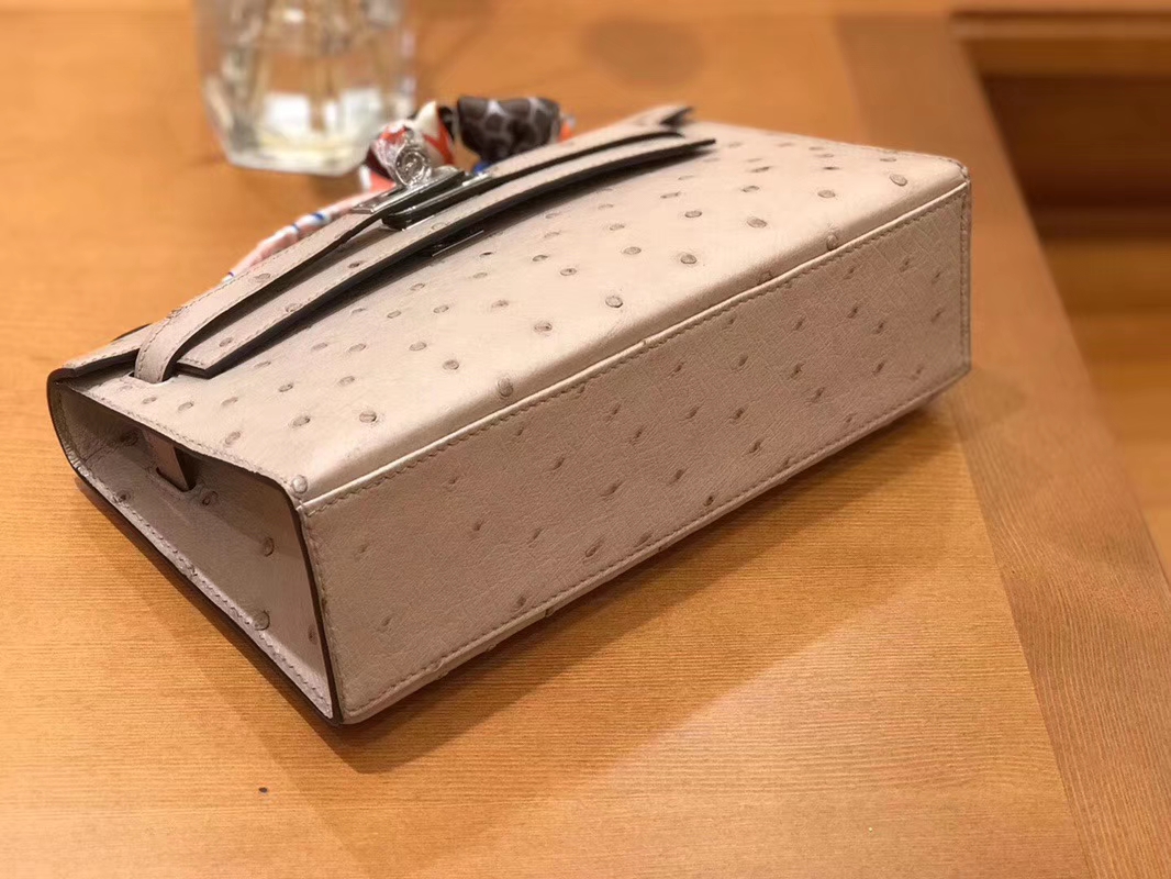 Hermès（爱马仕）Mini Kelly迷你凯莉 斑鸠灰 南非kk级鸵鸟皮 臻品级别 1代 银扣 22cm