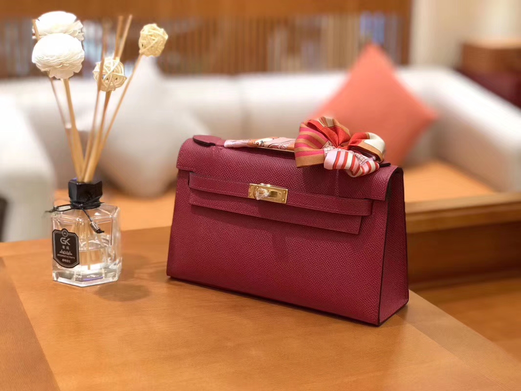 Hermès（爱马仕）Mini Kelly迷你凯莉 石榴红 Epsom掌纹皮 臻品级别 1代 金扣 22cm