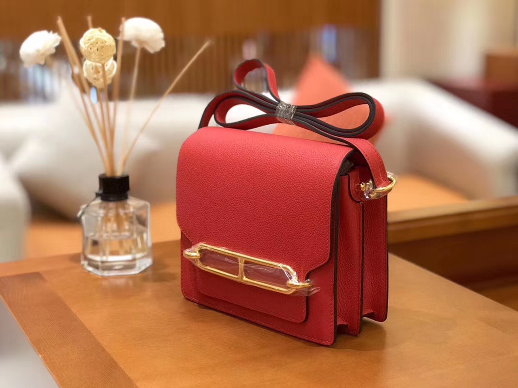 Hermès（爱马仕）Rouils 猪鼻包 石榴红 Evercolor 金扣 18cm