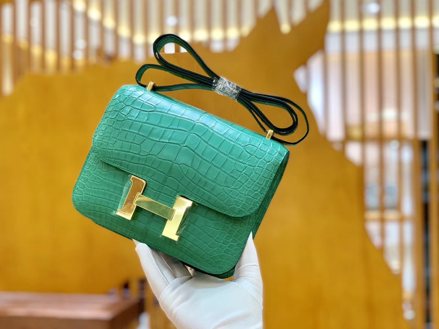 Hermès（爱马仕）Constance 空姐包 湖水绿 一级 美洲鳄 顶端级别 臻品级别 18cm