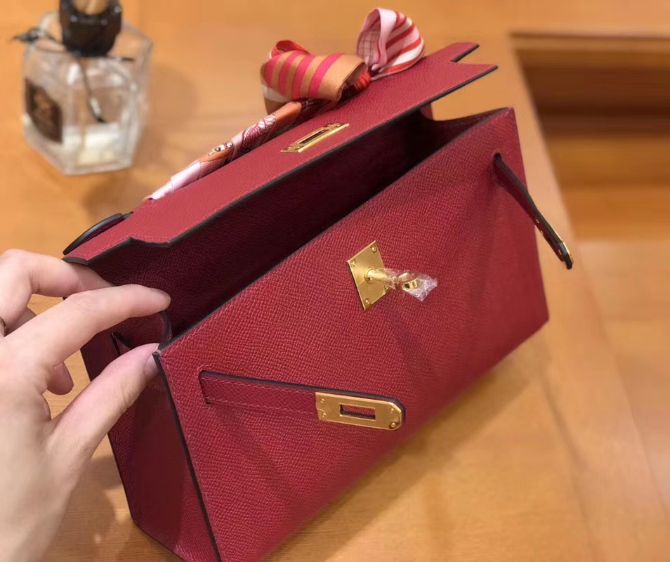 Hermès（爱马仕）Mini Kelly迷你凯莉 石榴红 Epsom掌纹皮 臻品级别 1代 金扣 22cm