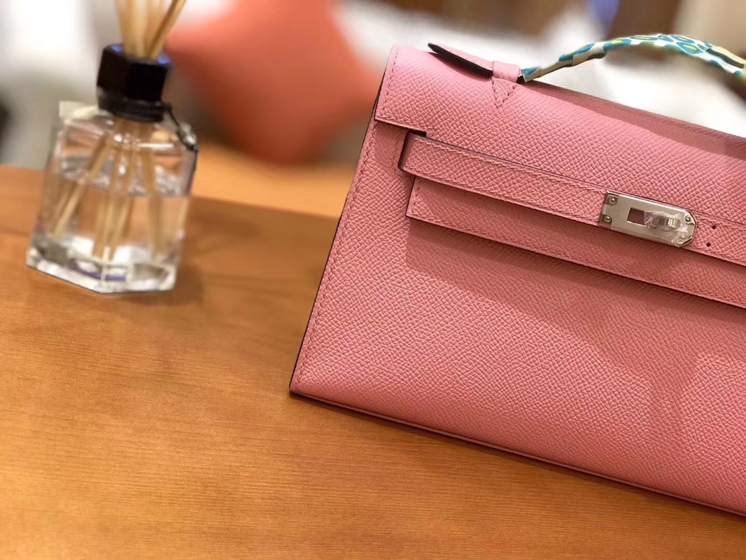 Hermès（爱马仕）Mini Kelly迷你凯莉 樱花粉 Epsom掌纹皮 臻品级别 1代 银扣 22cm