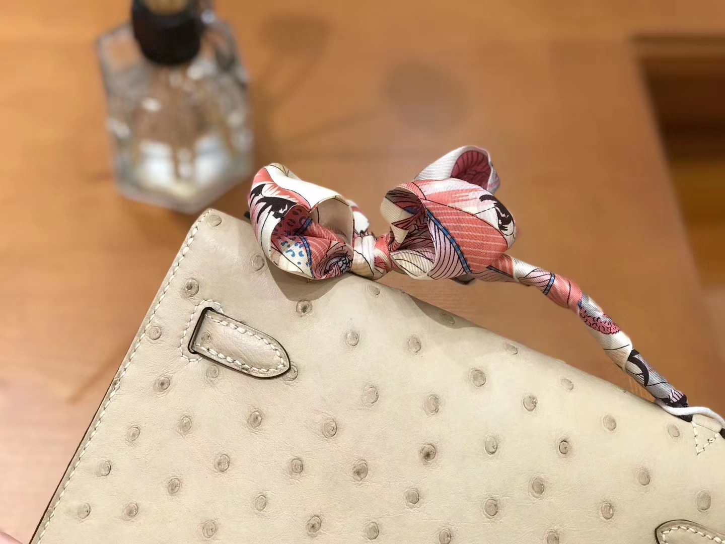 Hermès（爱马仕）miniKelly 迷你凯莉 羊毛白 杏色 南非kk级鸵鸟皮 金扣 22cm