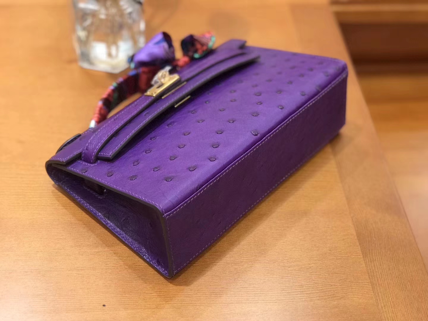 Hermès（爱马仕）miniKelly 迷你凯莉 梦幻紫 南非kk级鸵鸟皮 金扣 22cm