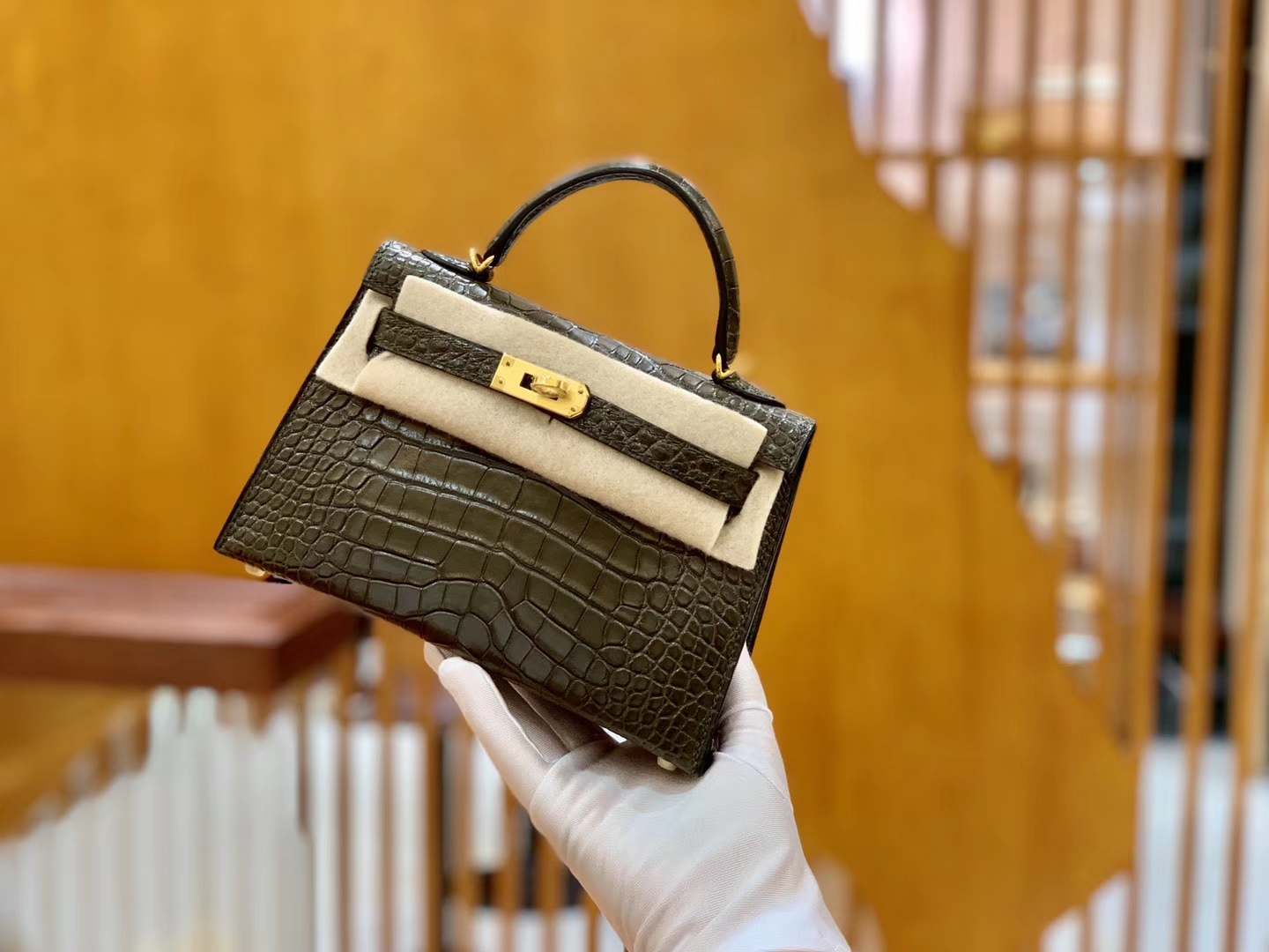 Hermès（爱马仕）Mini Kelly 迷你凯莉 森林绿 雾面鳄鱼 一级 顶端级别 美洲 臻品级别 金扣 19cm