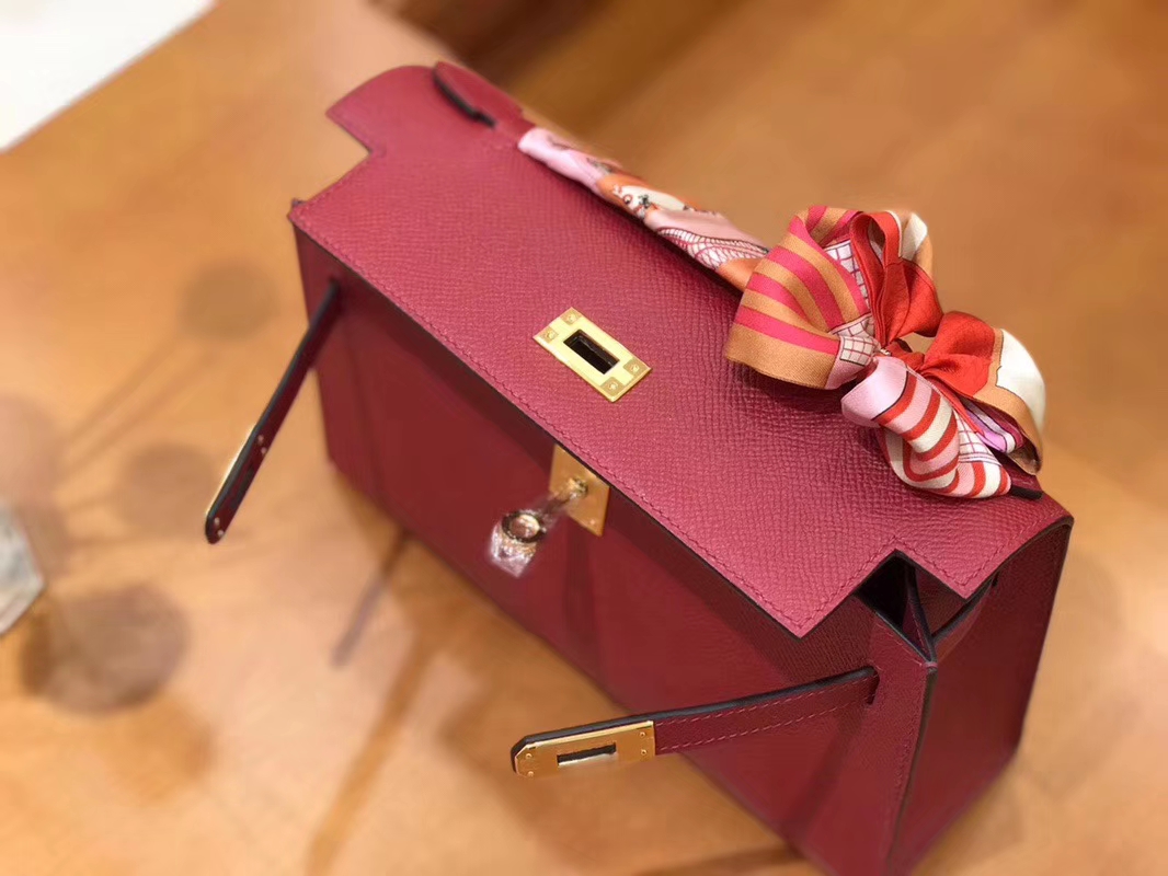 Hermès（爱马仕）Mini Kelly迷你凯莉 石榴红 Epsom掌纹皮 臻品级别 1代 金扣 22cm