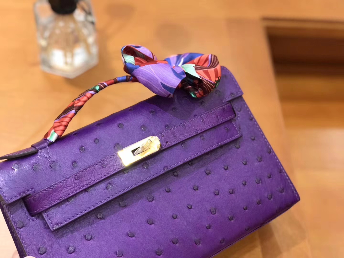 Hermès（爱马仕）miniKelly 迷你凯莉 梦幻紫 南非kk级鸵鸟皮 金扣 22cm