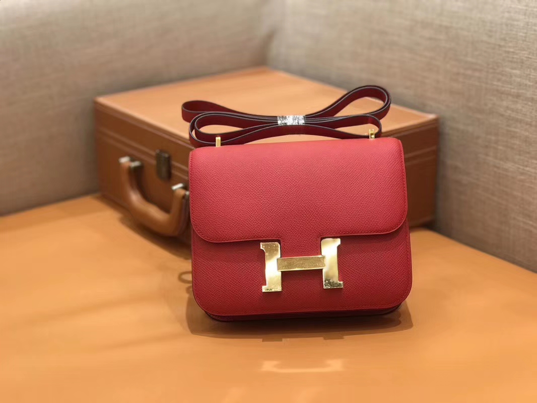 Hermès（爱马仕）Constance 空姐包 红色 Epsom掌纹小牛皮 臻品级别 金扣 18cm