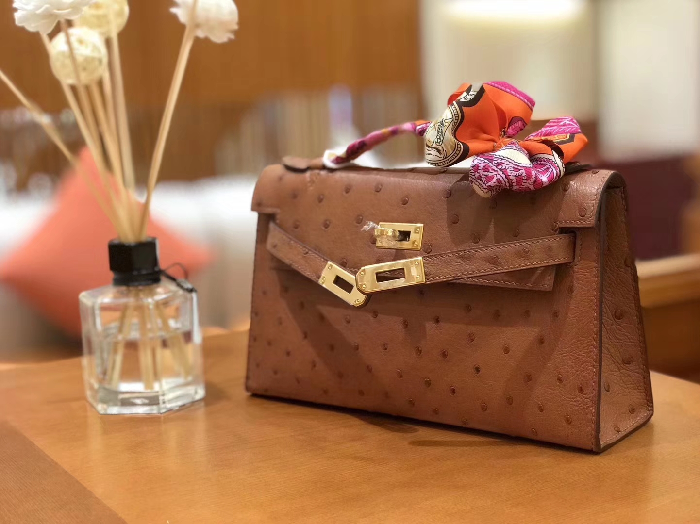 Hermès（爱马仕）miniKelly 迷你凯莉 焦糖棕 南非kk级鸵鸟皮 金扣 22cm