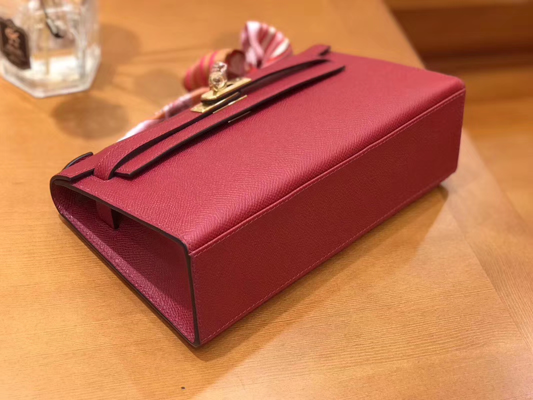 Hermès（爱马仕）Mini Kelly迷你凯莉 石榴红 Epsom掌纹皮 臻品级别 1代 金扣 22cm