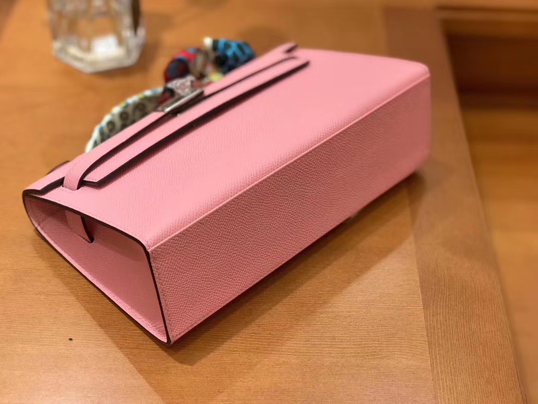 Hermès（爱马仕）Mini Kelly迷你凯莉 樱花粉 Epsom掌纹皮 臻品级别 1代 银扣 22cm