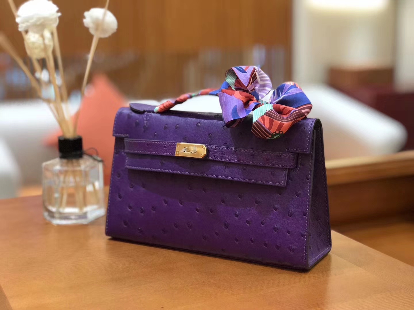 Hermès（爱马仕）miniKelly 迷你凯莉 梦幻紫 南非kk级鸵鸟皮 金扣 22cm