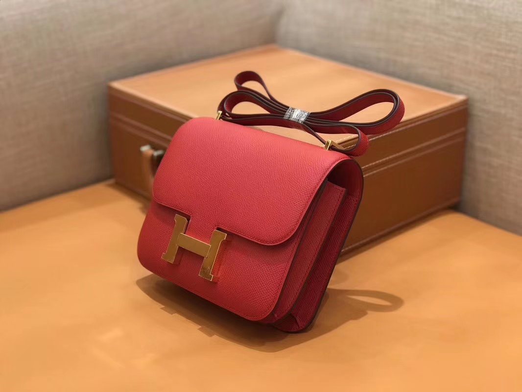 Hermès（爱马仕）Constance 空姐包 红色 Epsom掌纹小牛皮 臻品级别 金扣 18cm