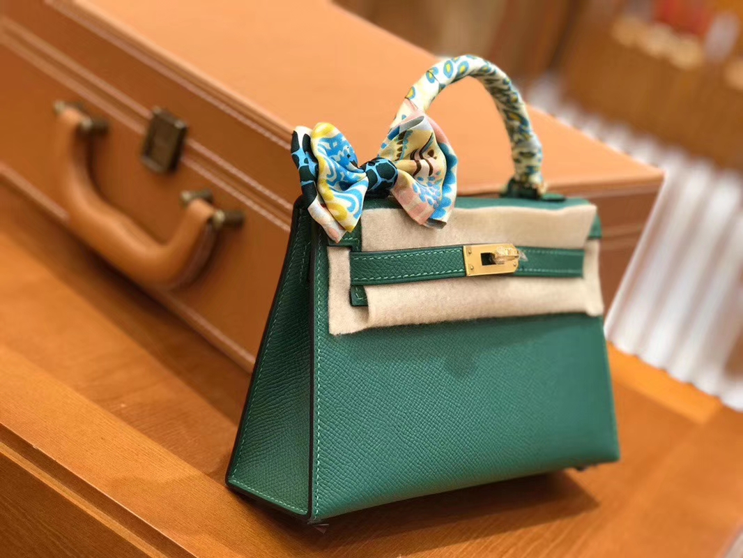 Hermès（爱马仕）Mini kelly 丝绒绿 掌纹小牛皮 全手工缝制 臻品级别 19cm 金扣 现货