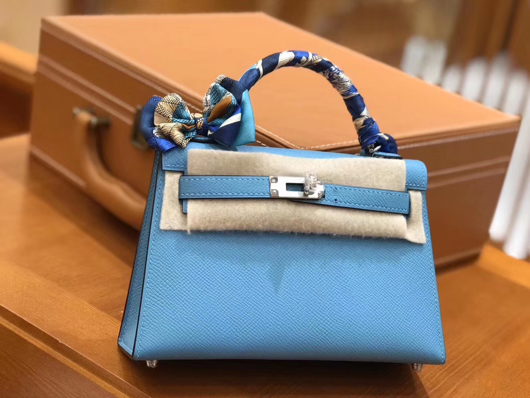 Hermès（爱马仕）Mini kelly 迷你凯莉 北方蓝 掌纹小牛皮 全手工缝制 臻品级别 银扣 19cm 现货