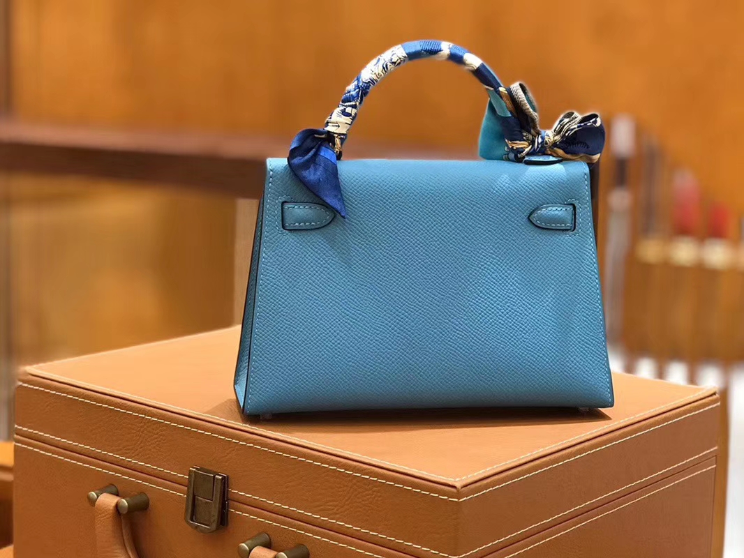 Hermès（爱马仕）Mini kelly 迷你凯莉 北方蓝 掌纹小牛皮 全手工缝制 臻品级别 银扣 19cm 现货