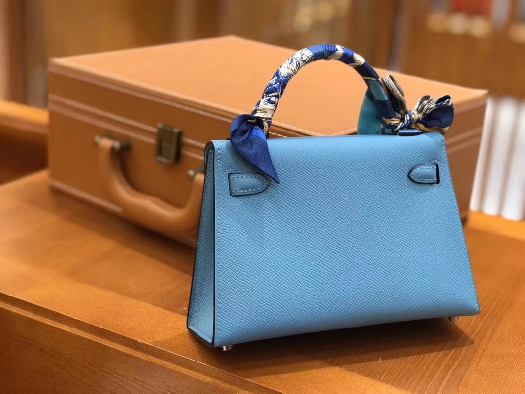 Hermès（爱马仕）Mini kelly 迷你凯莉 北方蓝 掌纹小牛皮 全手工缝制 臻品级别 银扣 19cm 现货