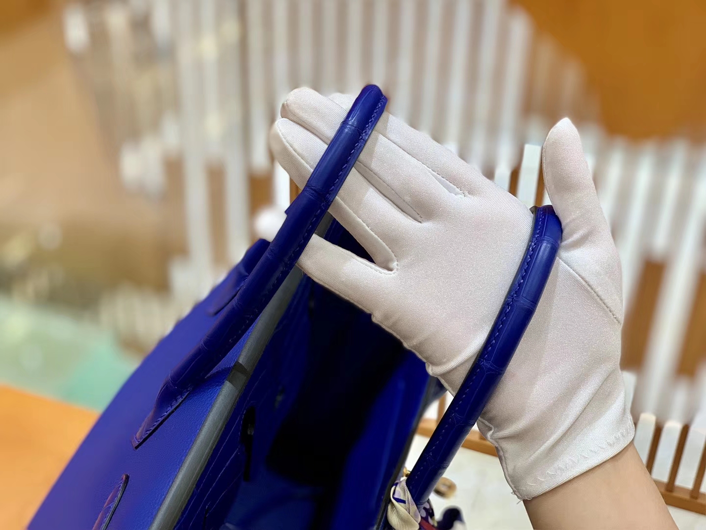 Hermès（爱马仕）Birkin Touch 铂金包 琉璃蓝 鳄鱼皮拼德国togo牛皮 全手工缝制 金扣 30cm