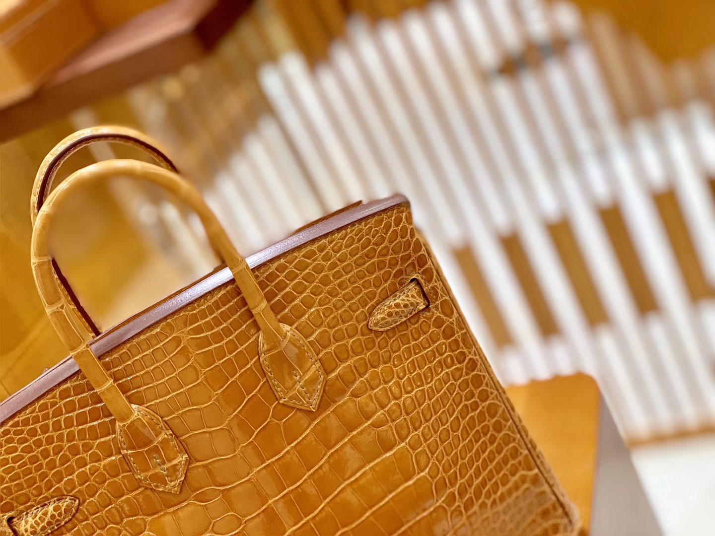 Hermès（爱马仕）Birkin 铂金包 太妃金 一级皮 美洲鳄鱼皮 臻品级别 金扣 25cm
