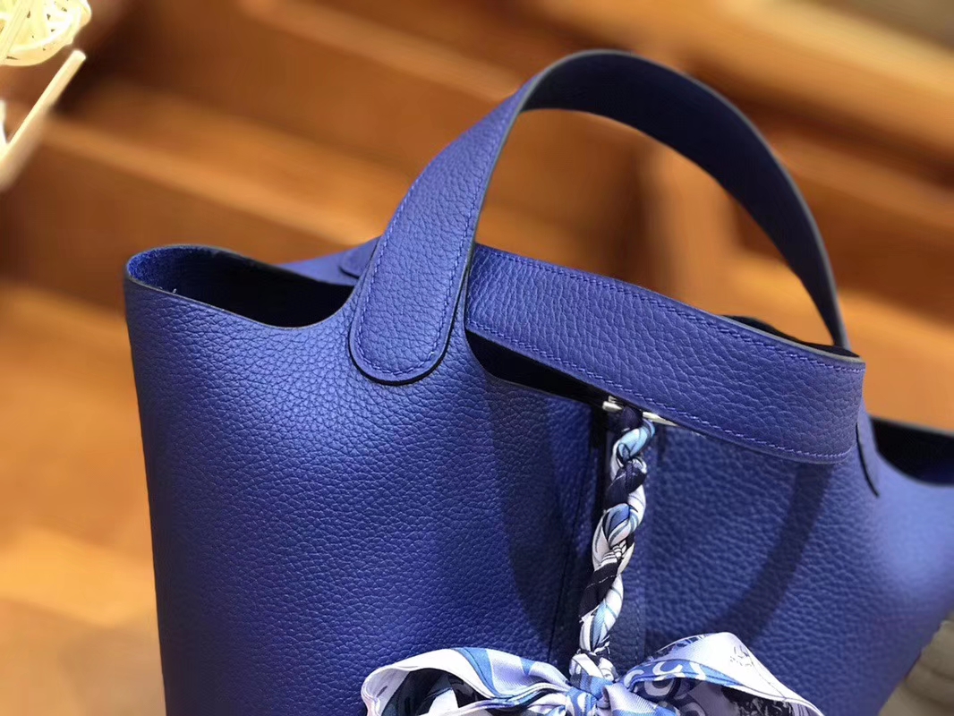 Hermès（爱马仕）Picotin 菜篮包 琉璃蓝 TC大牛皮 18cm