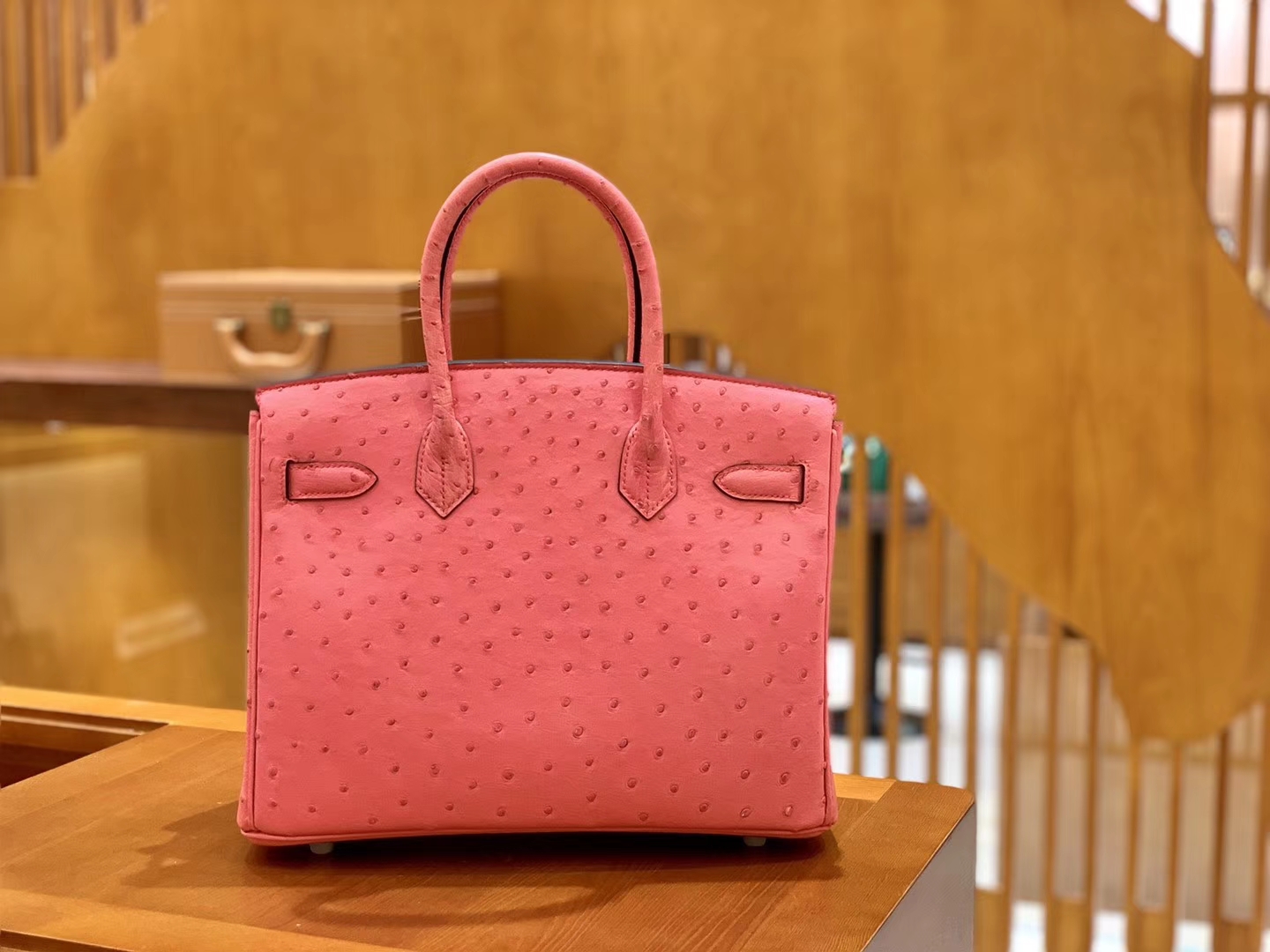 Hermès（爱马仕）Birkin 铂金包 唇膏粉 鸵鸟皮 手缝工艺 银扣 30cm 现货