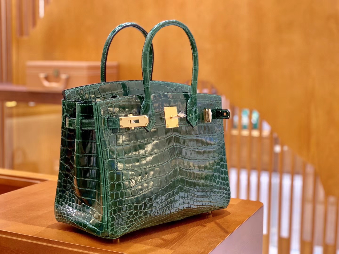 Hermès（爱马仕）Birkin 铂金包 孔雀绿 一级皮 尼罗鳄鱼皮 臻品级别 金扣 30cm