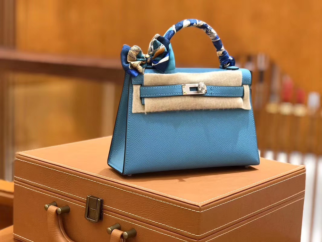 Hermès（爱马仕）Mini kelly 迷你凯莉 北方蓝 掌纹小牛皮 全手工缝制 臻品级别 银扣 19cm 现货