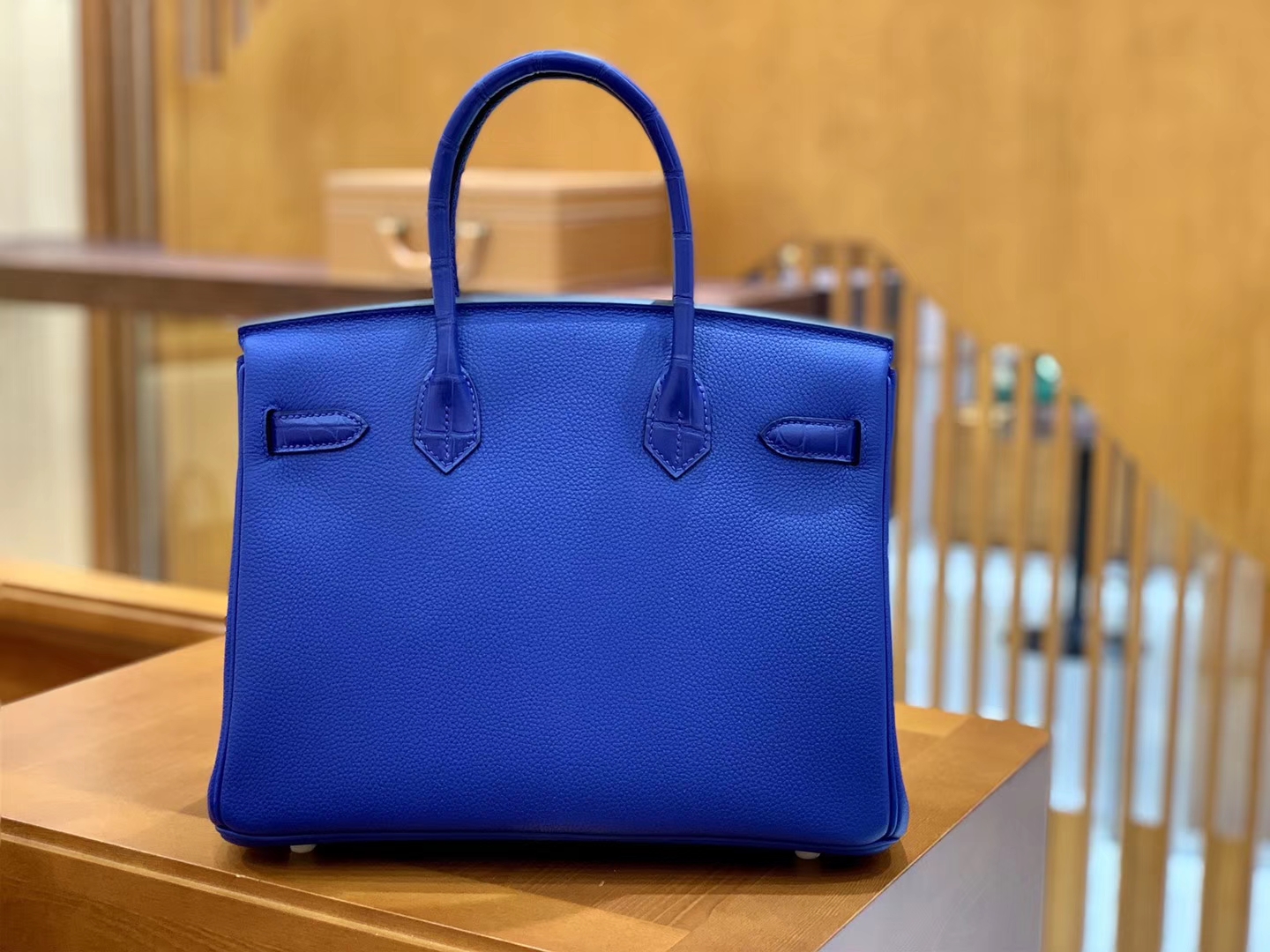 Hermès（爱马仕）Birkin Touch 铂金包 琉璃蓝 鳄鱼皮拼德国togo牛皮 全手工缝制 金扣 30cm