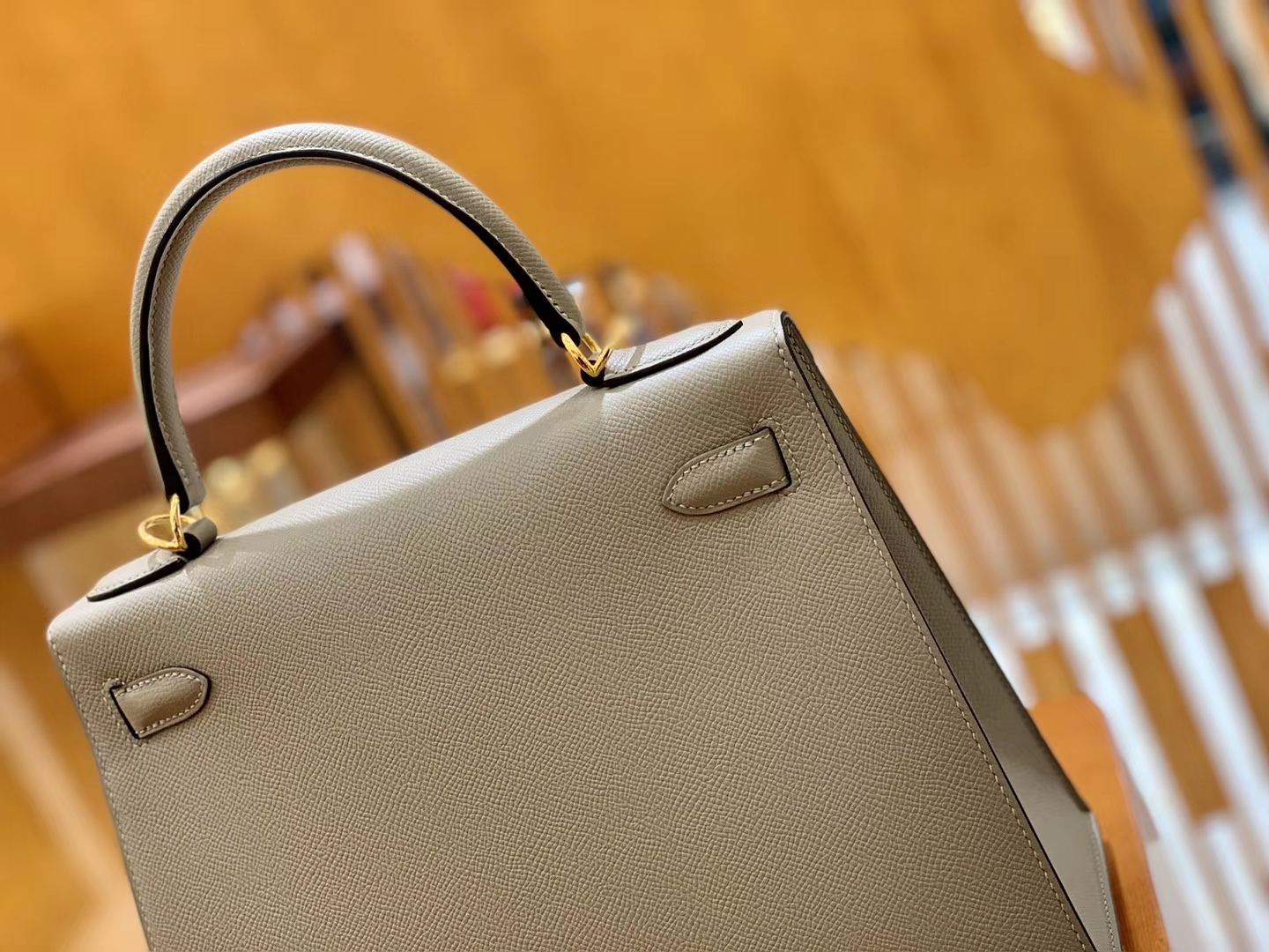 Hermès（爱马仕）Kelly 凯莉包 银河灰 掌纹牛皮德国进口原料 全手缝制 金扣 28cm 现货