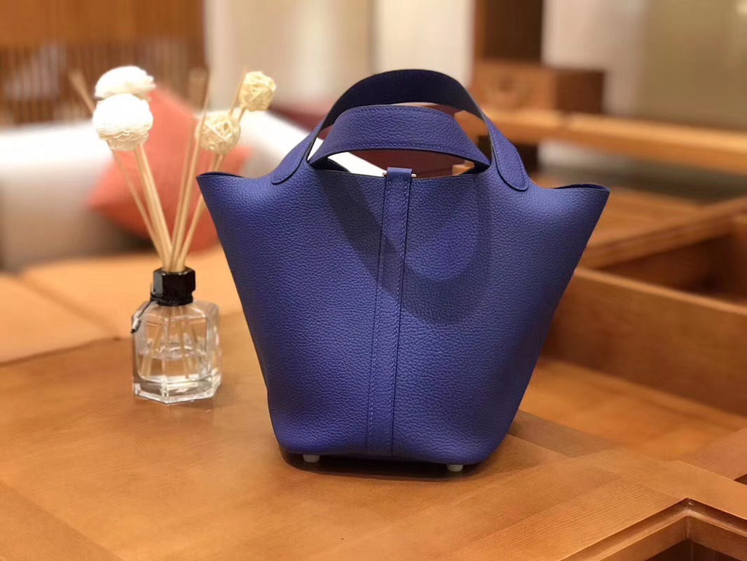 Hermès（爱马仕）Picotin 菜篮包 琉璃蓝 TC大牛皮 18cm