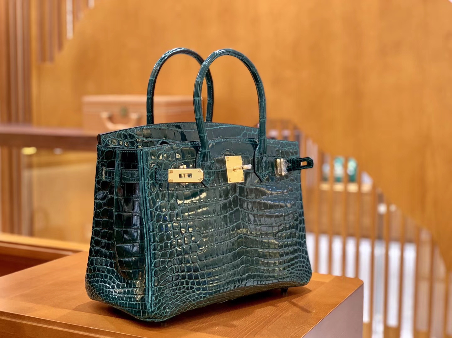 Hermès（爱马仕）Birkin 铂金包 松柏绿 一级皮 尼罗鳄鱼皮 臻品级别 金扣 30cm