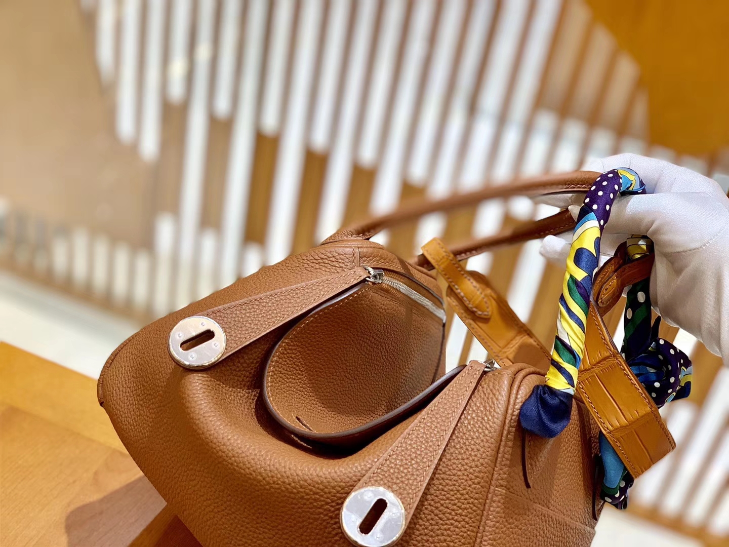 Hermès（爱马仕）Lindy 26cm 焦糖 银扣 鳄鱼皮拼togo 全手工缝制