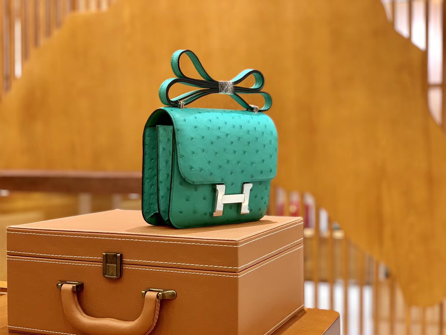 Hermès（爱马仕）Constance 18cm 湖水绿 银扣 南非进口KK鸵鸟 全手工缝制