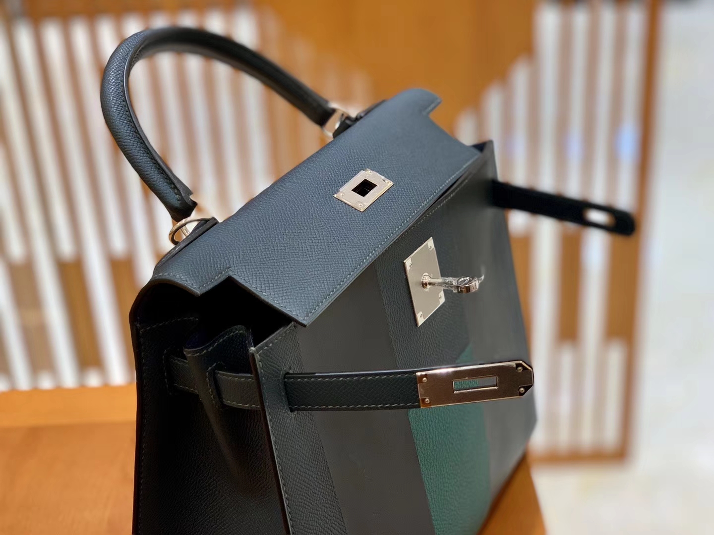 Hermès（爱马仕）Kelly 字母包 松柏绿 掌纹牛皮拼togo拼山羊 臻品级别 28cm