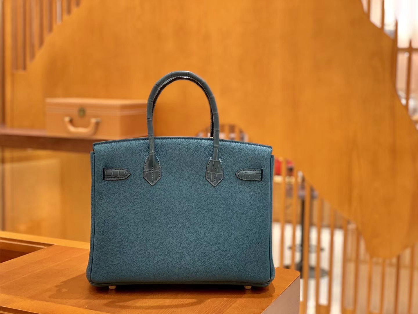 Hermès（爱马仕）Birkin Touch 铂金包 祖母蓝 Touch 牛皮拼鳄鱼皮 金扣 25cm
