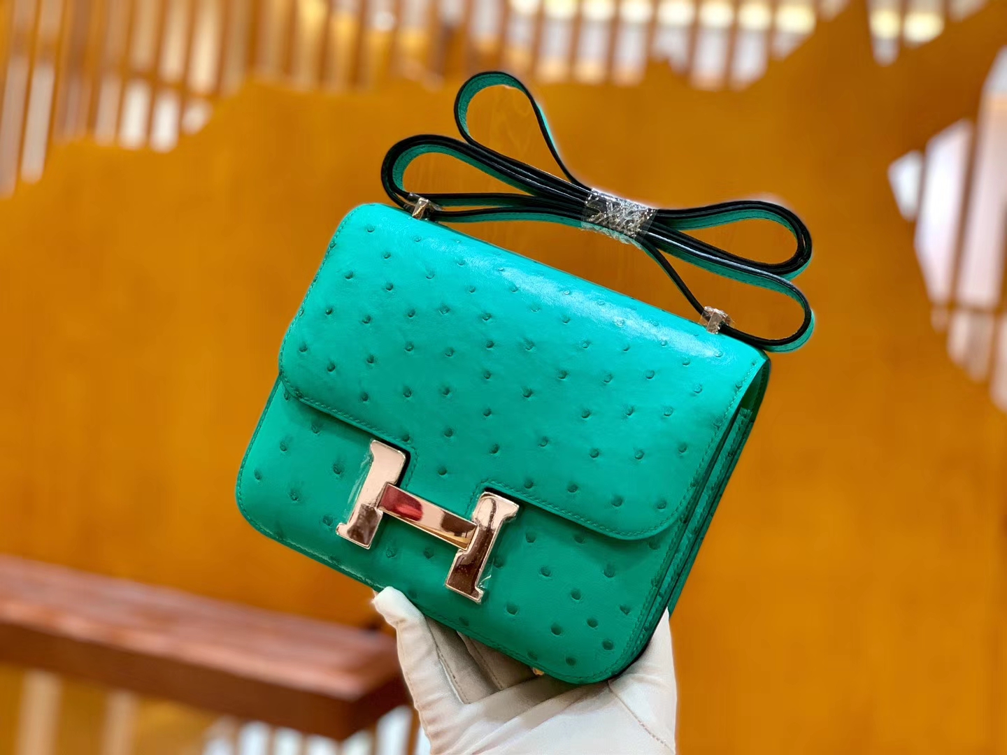 Hermès（爱马仕）Constance 18cm 湖水绿 银扣 南非进口KK鸵鸟 全手工缝制