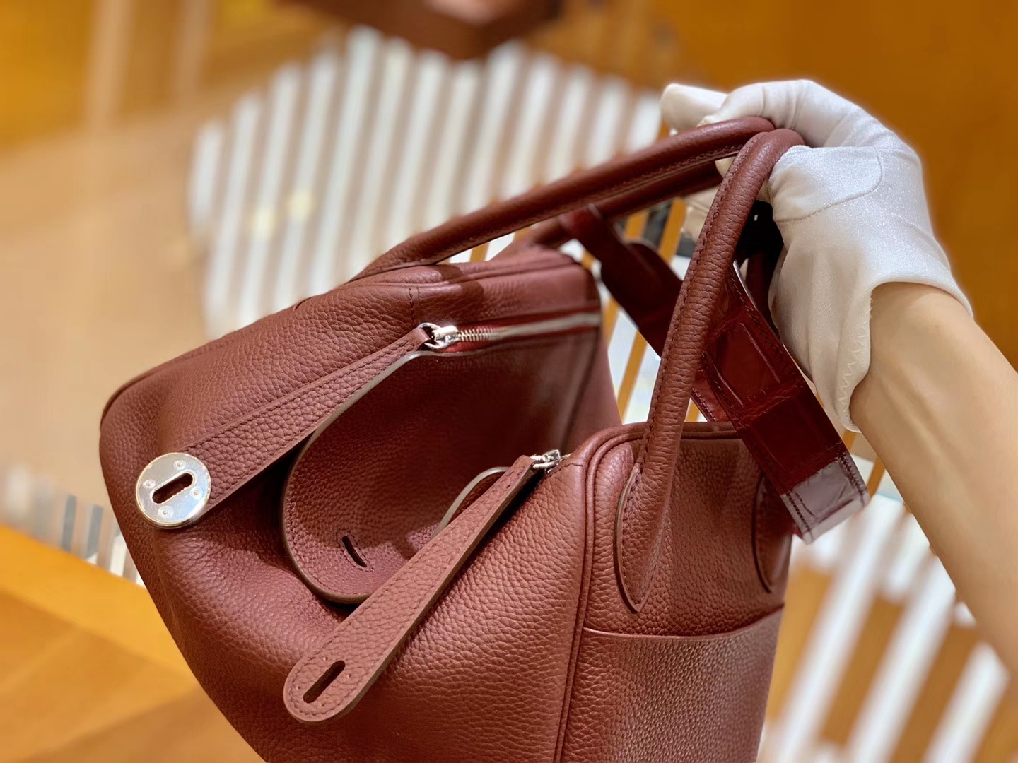 Hermès（爱马仕）Lindy 26cm 爱马仕红 银扣 鳄鱼皮拼togo 全手工缝制