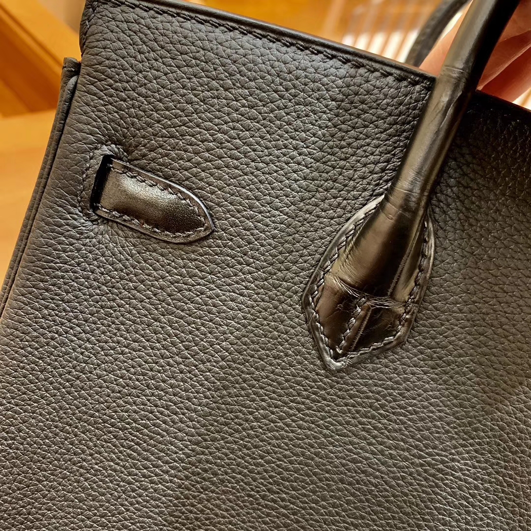 Hermès（爱马仕）Birkin Touch 铂金包 经典黑 拼 祖母绿 牛皮拼鳄鱼皮 金扣 25cm