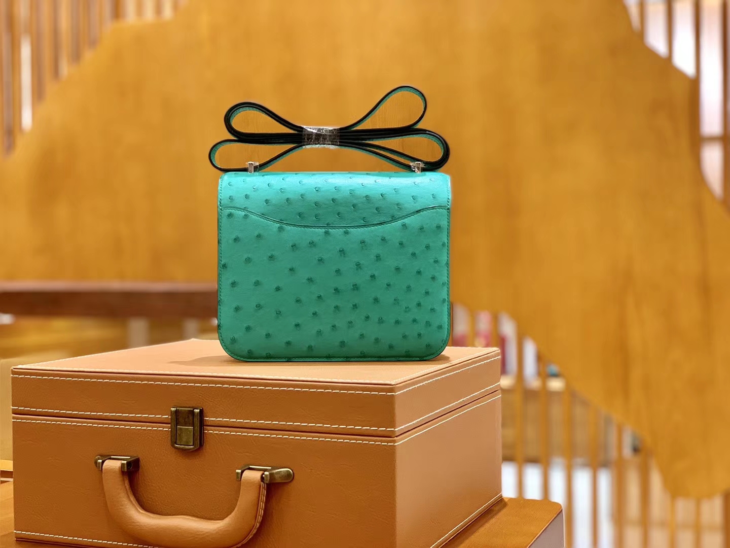 Hermès（爱马仕）Constance 18cm 湖水绿 银扣 南非进口KK鸵鸟 全手工缝制