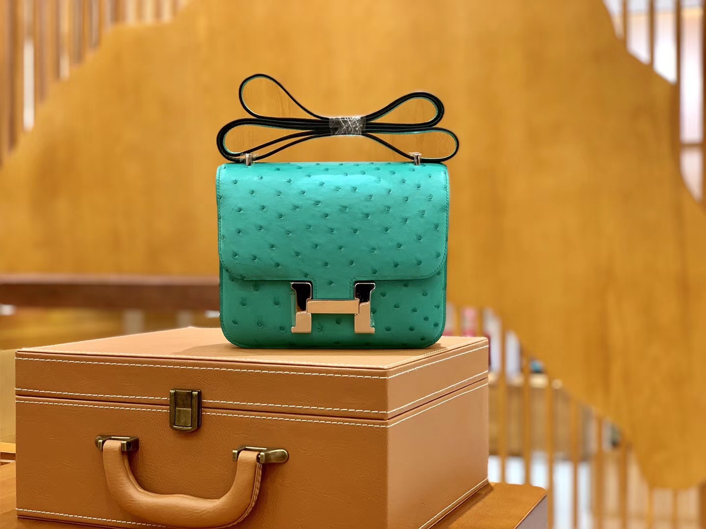 Hermès（爱马仕）Constance 18cm 湖水绿 银扣 南非进口KK鸵鸟 全手工缝制